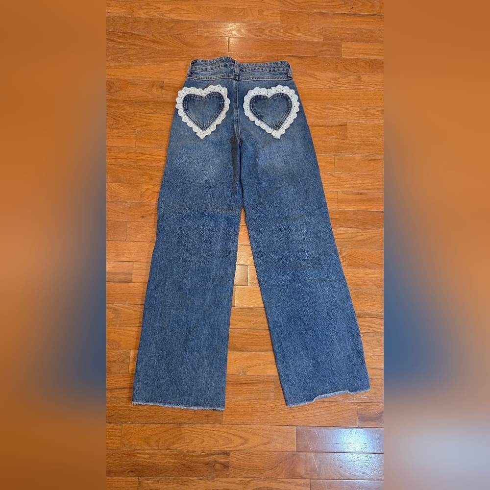 Ashley Mason High-Rise Wide Leg Jeans in Blue Denim